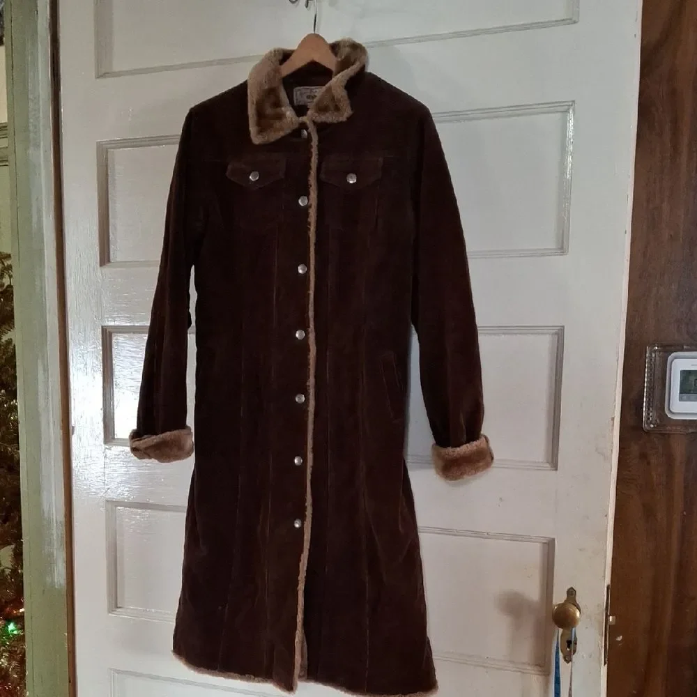 Picasso Style Jean Brown Teddy Jacket with Faux Fur Trim, Large Vintage
